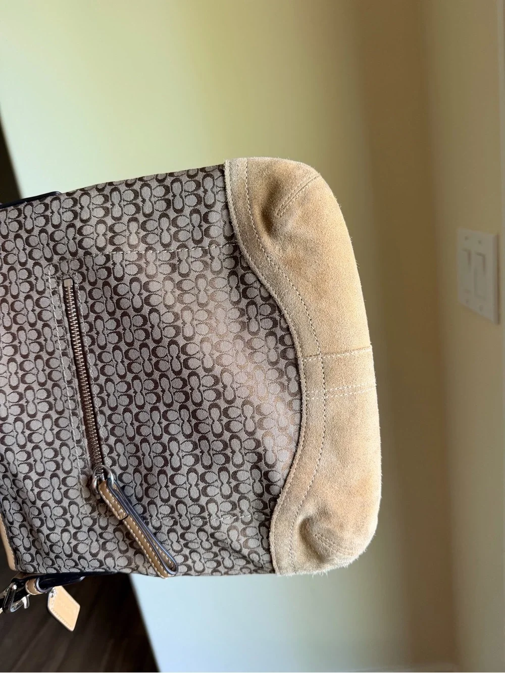 Coach Mini Signature C jacquard and suede shoulder bag camel/tan